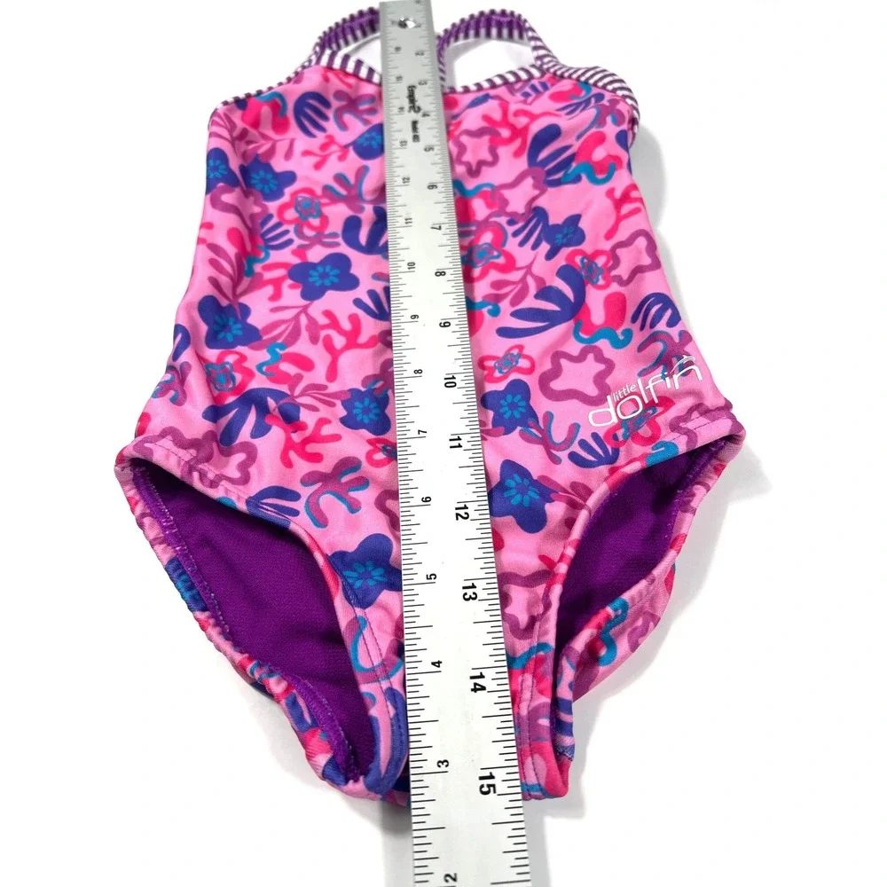 Dolfin Girls Sunshine One Piece Swimsuit 2T Pink Floral UPF 50 Beach Summer‎ EUC